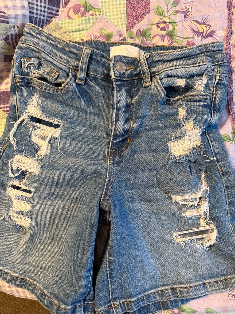 Distressed Light Blue Denim Jean Shorts